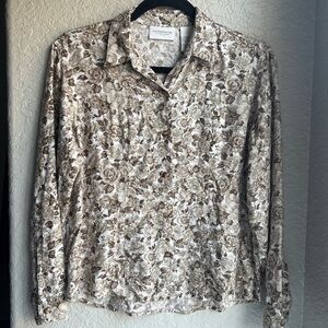 90s Liz Claiborne Floral Button Up Long Sleeve Neutral Cottagecore Petite S